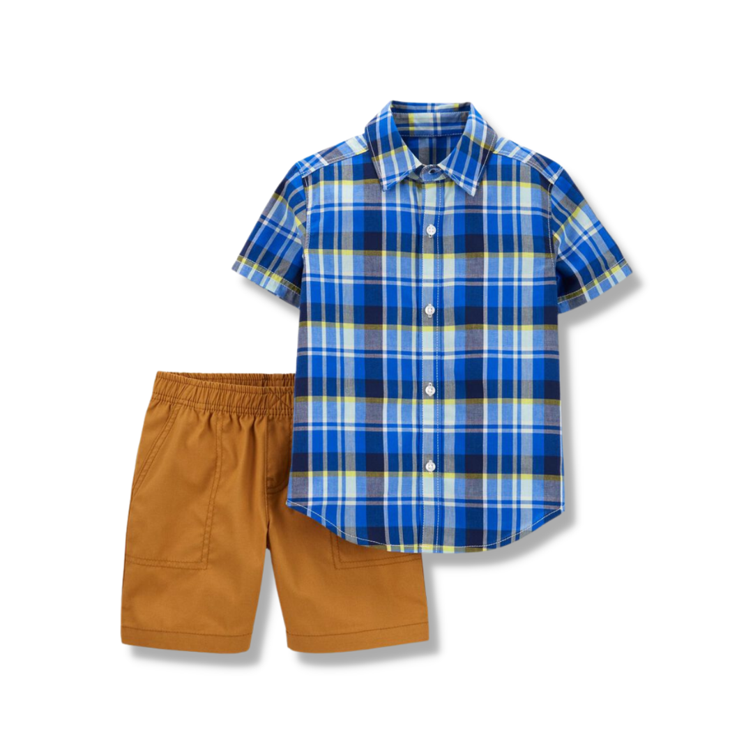 Carter's 2-Piece Plaid Button-Front Shirt & Short Set
