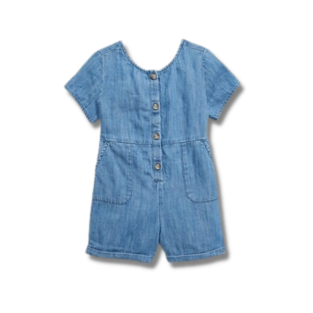 Old Navy Button-Front Chambray Utility Romper for Toddler Girls